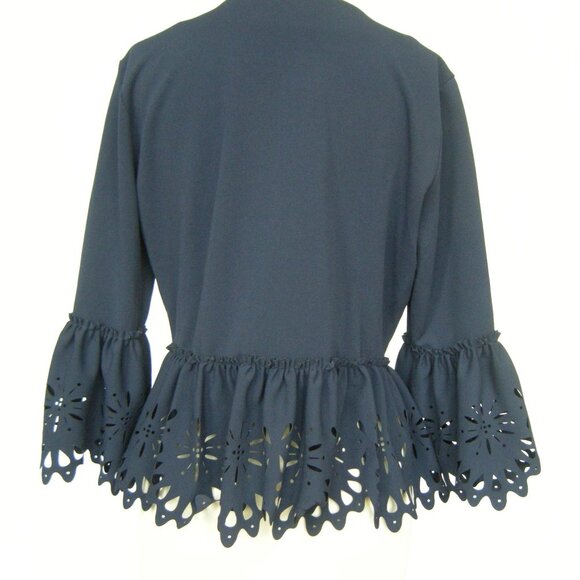 Marc Bouwers Unlimited Laser Cut Peplum Jacket Navy Blue - NWOT - L - Beautiful! - Picture 4 of 9
